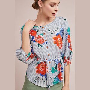 Maeve blue stripe floral Lilorne tie waist top